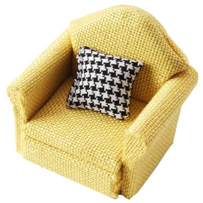harayaa Miniatursofa 1/12 Puppenhaus Möbel Sessel Couch Modell mit Stoff Und Kissen für Dekoration Fantasie Spielzimmer, Gelb