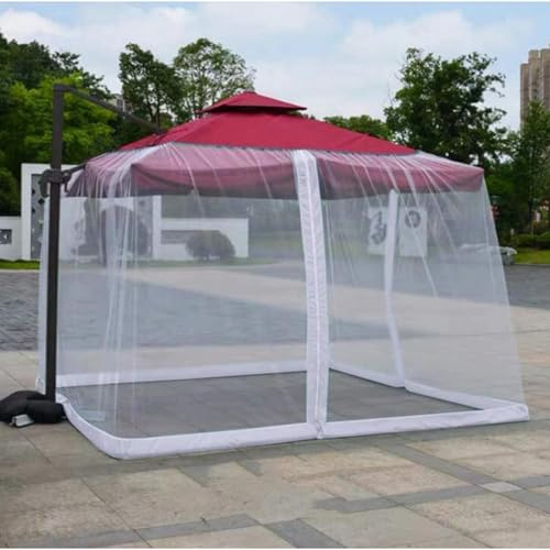 Moustiquaire pour Carrée Parasol 300x300x230cm, Moustiquaire Exterieur avec Fermeture éclair Et Base Remplissable, Idéal pour Parasol Rectangulaire, Plage, Balcon, Jardin, Suspendu (White)