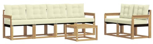 vidaXL Outdoor-Sofagarnitur mit Kissen 7 pcs Weiß und Creme, Gartenmöbel, modernes Outdoor-Sofa, Robustes Terrassenset, Bequeme Sitzgelegenheit für deinen Außenbereich