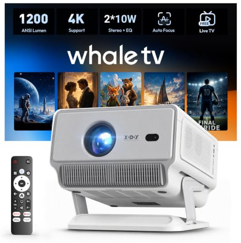 XGODY Gimbal N8 Smart Projector with WiFi6 Bluetooth 1200 ANSI Auto Focus | Native 1080P, 4K Support, HDR10+, Whale TV Compatible with Netflix, 20W Speaker, Portable FHD Home Projector with 90° Stand