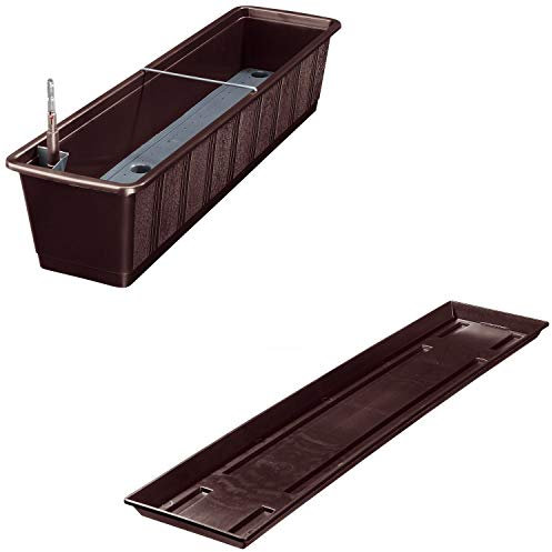 Aqua Green Jardinière de balcon Plus avec arrosage et soucoupe assortie 80 cm braun 08