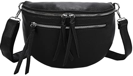 OBC Damen Tasche Gürteltasche Crossbody Leder Optik Hüfttasche Bauchtasche Umhängetasche Cross-Over Bodybag Schultertasche Handytasche Leder Optik Schwarz XL