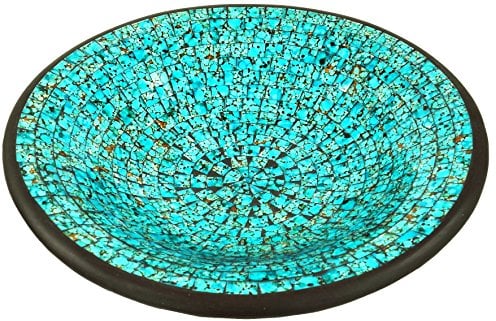 GURU SHOP Runde Mosaikschale, Untersetzer, Dekoschale, Handgearbeitete Keramik & Glas Obst Schale - Design 20, Türkis, Größe: Mittel (Ø 37 Cm), Schalen