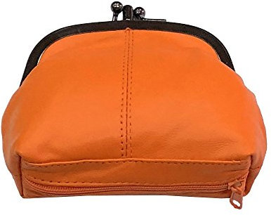 LOLUNA® Porte-Monnaie Femme Cuir véritable Agneau Souple - Fermoir Clic Clac et Compartiment Fermeture - Couleurs au Choix - Orange
