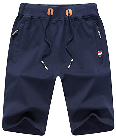 JustSun Mens Shorts Casual Sports Joggers Shorts with Elastic Waist Zipper Pockets Blue UK X-Large