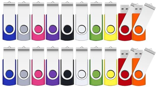 1GB USB Flash Drive,SRVR 20Pack USB2.0 Swivel Thumb Drives Data Storage Jump Drive Zip Drive Memory Sticks External Devices with Led Indicator(Mixed Color With Lanyard)