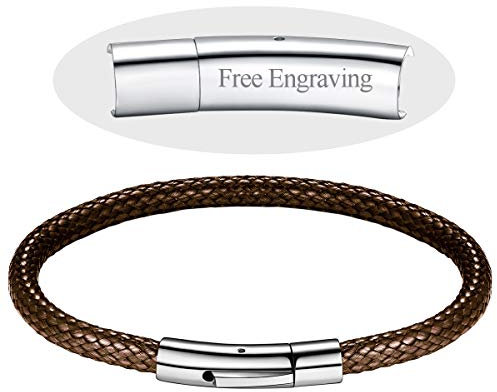 FOCALOOK Herren Kordelarmband 5mm schwarz geflochten Lederarmband 20cm Wachsschnur Armband mit Edelstahl Verschluss wasserdicht Jungen Modeschmuck Geschenk für Geburtstag Weihnachten