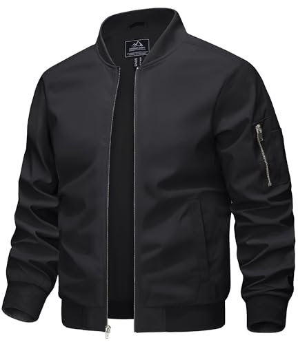 KEFITEVD Übergangsjacke Herren Frühling Sommer Männer Blouson Jacke mit Reißverschluss Taschen College Jacke Leichte Herrenjacke Schwarz M