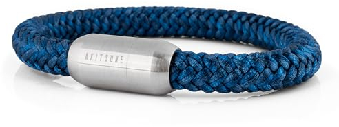 Akitsune Portus Segeltau Armband | Magnetischer Kapselverschluss Armschmuck Damen Anker Herren Maritim - Mattsilber - Navyblau 22cm