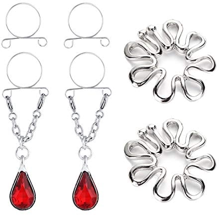 vcmart 2 Paar Fake Brustwarzenpiercing Ring Chirurgenstahl Kein Piercing Brustwarze Nippel Piercing Ring mit Anhänger