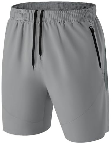 Homme Short Course à Pied Léger Sport Shorts Séchage Rapide avec Poche Zippé(Gris Clair,EU-XL/US-L)