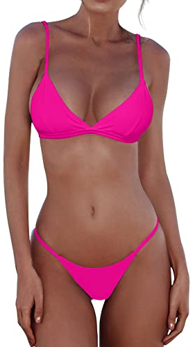Jolefille Bestseller-Bikini-Set für Damen, 2-teilig, Tanga-Badeanzüge, frecher Badeanzug, Triangel-Top, Mikro-String-Bikinis, Tanga-Bikini in Rosa, Medium