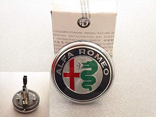 Romeo Stemma Logo Posteriore Compatibile con Alfa Romeo Giulietta dal 2016 Emblema Con Pulsante Apribaule Bagagliaio Originale Argento Cromato