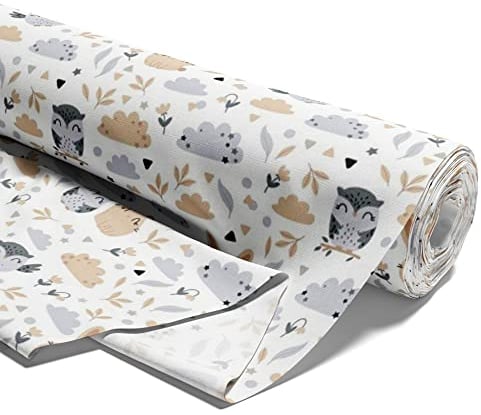 Stoff Meterware Baumwollstoff 1 M x 160 cm - Stoffe zum Nähen aus reine Baumwolle Fabric Futterstoff Dekostoff für Patchwork Canvas und Sewing Nähstoff Eulen