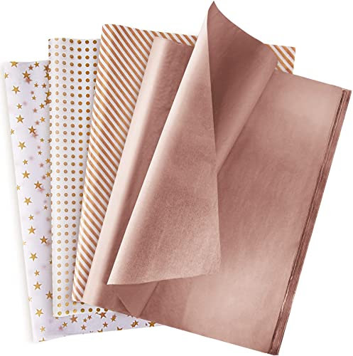 Larcenciel Papier de Soie, 120 Feuilles de Papier de Soie Métallique Or Rose pour Emballage de Cadeaux de Saint Valentin, Mariage, Anniversaire, Noël, Fête Maman (50 X 35 Cm)