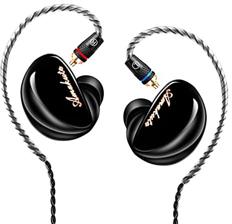 Famedy in Ear Monitors, TK300 In Ear Earphones, 10mm Large Unit Drive, Over 1 Magnetic Tesla, Professional Sound Isolating IEM Headphones for Musicians, MMCX Cable, 3D Printing Cavity (Black, No Mic)