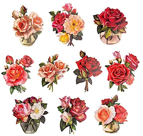 Ideen mit Herz 3-D Motive, ausgestanzt, ca. 7-10 cm, 10 Stück im Beutel | Bilder zum Basteln & Dekorieren | Grußkarten selber machen | Bildmotive für Scrapbooking & DIY-Deko (Edle Rosensträuße)