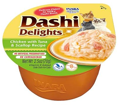 INABA Dashi Delights Katzenfutter Nass 100% Natürliches Hähnchenfleisch | Getreidefrei, Zuckerfrei, ohne künstliche Aromen, 86% Feuchtigkeit | Premium Katzen Leckerlies in Brühe 70 g (1er Pack)