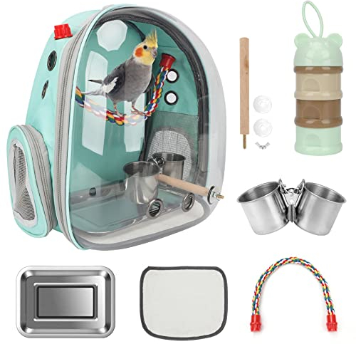 Rypet Vogeltragetasche, Rucksack, tragbar, atmungsaktiv, für Haustiere, Vogel, leicht, mit Standstange und Edelstahl-Tablett