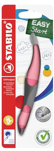 STABILO - Ergonomischer Tintenroller für Linkshänder - EASYoriginal Pastel | rosiges Rouge, löschbar blau, inkl. Patrone, Blister