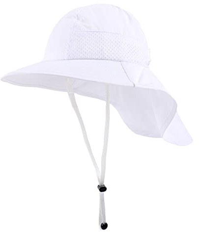 MASOCIO Baby Kinder Sonnenhut Sommermütze Mädchen Junge Mütze Hut 47 48 49 50 1 2 Jahre 12 18 UV Schutz 50 Sonnenmütze Sun Sommer Hat Nackenschutz Jungen Sommerhut Alter 6-24 Monate Weiß