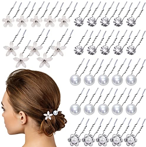 VEGCOO 35 Pièces Épingle à Cheveux de Marriage, Accessoires de Cheveux Mariage, Pince à Cheveux Diamant en Forme de U, Decoration Cheveux pour Marriage/Soirée/Anniversaire/Quotidien