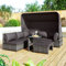 Merax Gartenlounge-Set, Polyrattan mit aufklappbarem Sonnendach inkl. Kissen für 5 Personen, Gartenmöbel Set mit 3-Sitzer Sofa umbaubar, 2X Einzelsessel, 1x Ottoman, 1x Tisch (5 Personen-Sitzer)