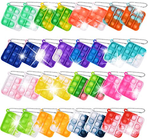Ainiv Pop Push It Fidget Toy, 32 Stück Mini Silikon Schlüsselbund Toys, Anti Stress Sensorik Pop Figetttoys Spielzeug mit Schlüsselanhänger, Poppet Bubble Finger Toys Autismus for ADHS Squeeze Toys