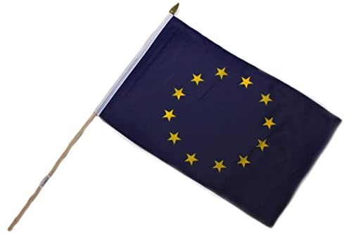 Fahne Flagge Europa 30x45cm doppelt umsäumt mit 60cm Holzstab Handfahne Stockflagge Banner Fan Sport