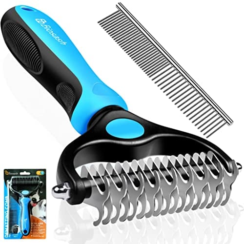 Biosash Dematting Comb and Brush - Double Sided Shedding Comb for Dogs and Cats, Long Hair Grooming, Undercoat Rake