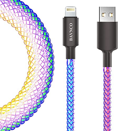 BAVNCO [Apple MFi Certified] LED iPhone Charger Cable, 5ft RGB Colorful Gradual Light Up Lightning Cable USB Fast Charging Data Cord for iPhone 14 13 12 11 Pro XS Max XR X 8 7 6 iPad iPod More