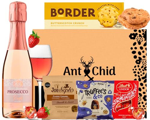 Prosecco Pink Rose Wine with Assorted Chocolates Hamper Bundle Gift - Ideal Christmas Giftset for Women