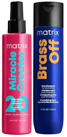 Matrix Miracle Creator Leave-In Spray mit 20 pflegenden Eigenschaften & Brass Off Shampoo für brünettes Haar gegen Kupferstich