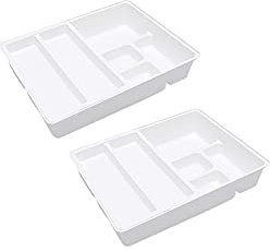 Yalych Small Plastic Containers with Lids 2 Pcs Kitchen Drawer Organizer Tray Rack Holder Spoon Fork Cutlery Separation Storage Box Double-Layer Cutlery Trays for Drawers Schmucktablett
