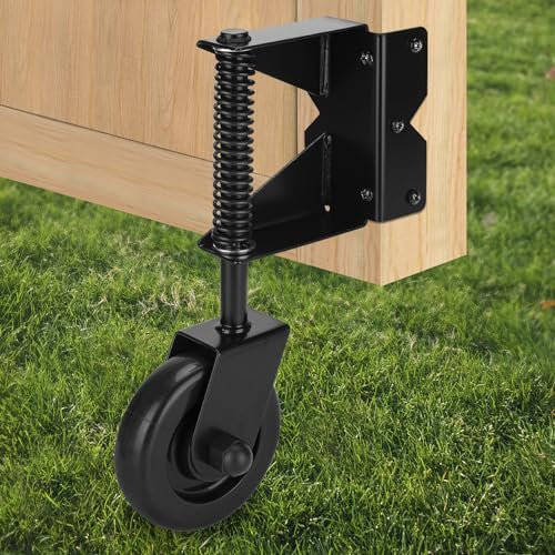Gate Wheel Spring Loaded Gate Caster for Wooden Gate PVC Fence, Heavy Duty Rubber Gate Helper Wheel with 360 Degree Universal Mount Plate for Metal gate, Yard Fence, Black
