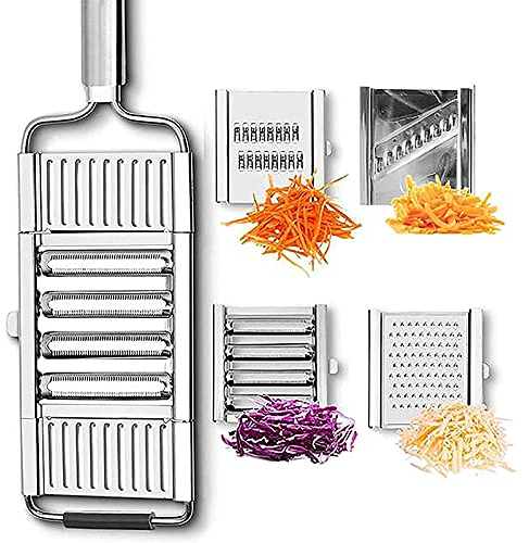 Multifunctional Vegetable Slicer, 4 in 1 Manual Vegetable Cutters, Easy to Use Cheese Grater, Stainless Steel Food Slicer for Chopping Vegetables for Soups, Salads