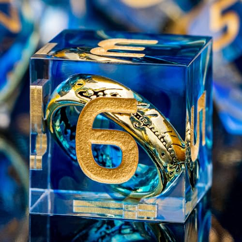 ORIFANTOU Magic Golden Ring DND-Würfel-Set, scharfe Kanten, aus Kunstharz, mit Box, für die Verwendung mit RPG, D&D, Tischspiele, Lord D und D, polyedrisches Würfelset