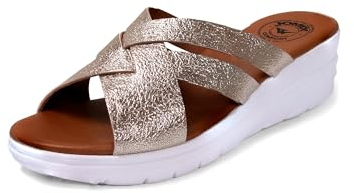 JOMIX Ciabatte Donna Estive Anatomiche Pantofole Zeppa Eleganti Comode da Casa Mare Spiaggia Piscina Made in Italy TD2007 (Oro, 38)