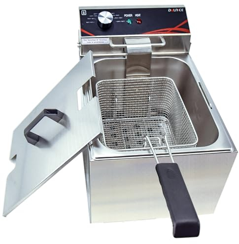 DULNICE Friggitrice Professionale elettrica 8L Friggitrice grassa profonda commerciale con cestello e coperchio, Friggitrice elettrica da banco in acciaio inox di grande capacità 3000W