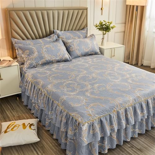 Morbuy Bettvolant Bettrock Tagesdecke Ruffle Bettüberwurf Spitze Rüschen Bett Rock 3PCS Sets Prinzessinnen-Stil/Kinderzimmerdekor-Bettrock (200x220cm,Barock)