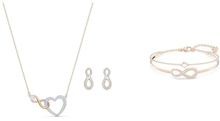 Swarovski Infinity Set, Unendlichzeichen und Herz, Weiss, Metallmix & Infinity Armreif, Unendlichkeit, Weiss, Roségold-Legierungsschicht
