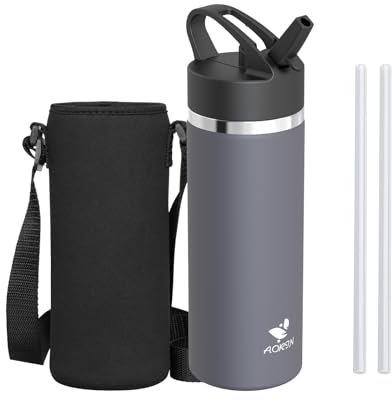 AORIN Gourde Isotherme – 500ml – Bouteille d'eau Isotherme avec Paille – Bouteilles Metal Étanche Large Bouche pour Garder Chaudes et Froides – Gourde sans BPA pour Gym, Sport, Voyages