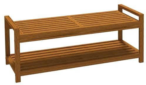 Outsunny Schuhbank mit Armlehnen, Outdoor Sitzbank, Holzbank mit Schuhablage für 2 Personen, für In- & Outdoor, bis 250 kg belastbar, 118 x 40,5 x 46 cm, Teak