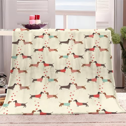 Kuscheldecke Dackel 100x130 cm Flauschig Decke Fleecedecke, Sofa Überwurfdecke, Wohndecke Warm Weich Sherpa Wolldecke, Gemütlicher Überwurf Für Bett und Couch