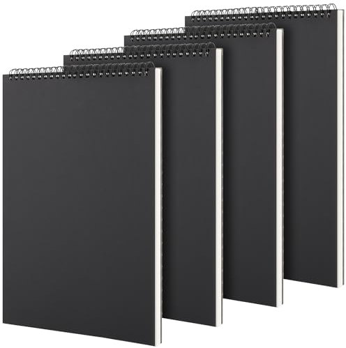 SYUTBOU A4 Skizzenbuch Spiralbindung 4 Stück, 30 Blätt 120gsm A4 Skizzenblock Blanko Zeichenblock Skizzenbücher, Schwarz Skizzenheft Blanko für Skizzen, Zeichen, Doodling, Schreiben