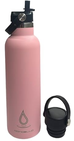 Mondello Stainless Steel Drinks Bottle (Pink, 750ml) Ideal Travel Water Bottle Including Both Flex Straw and Flex Cap. Hot and Cold Drinks - BPA Free