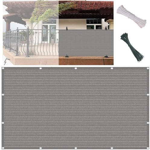 Brise-Vue pour Balcon 90 x 120 cm HDPE Tissu, Légèrement Transparent Écran Brise-Vue de Jardin Couverture de Balcon avec Cordons et Attaches de Câble pour Terrasse Cour, Gris