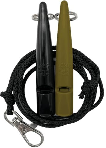 ACME Hundepfeife No. 210,5 mit Pfeifenband | Im Doppelpack | 2 Pfeifen inklusive 2 Bänder | Ideal für den Rückruf - Laut und weitreichend (Black + Olive Drap)