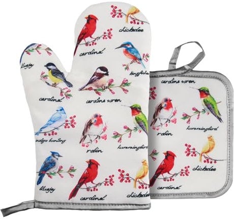 Kitchen Oven Mitts And Pot Holder Set,Heat Resistant Extra Long Oven Gloves & Hot Pads, Used For Chefs To Bake And DIY Cook Cakes Gift,Set of 2(Bird)