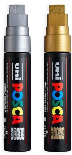 Posca PC-17K Water Based Permanent Marker Paint Art Pens – 15mm Chisel Tip - Gold and Silver - Pack of 2